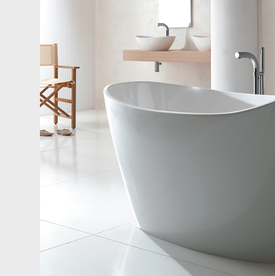 Victoria + Albert Amalfi 55 basin in volcanic limestone is distributed in Quenesland by Luxe by Design, Brisbane.