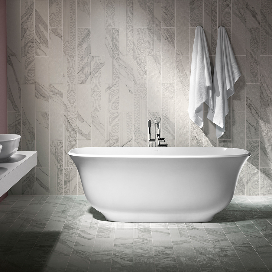 Victoria + Albert Amiata bath in volcanic limestone is distributed in Quenesland by Luxe by Design, Brisbane.