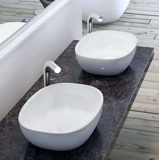 Victoria + Albert Barcelona 64 basin in volcanic limestone is distributed in Queensland by Luxe by Design, Brisbane.
