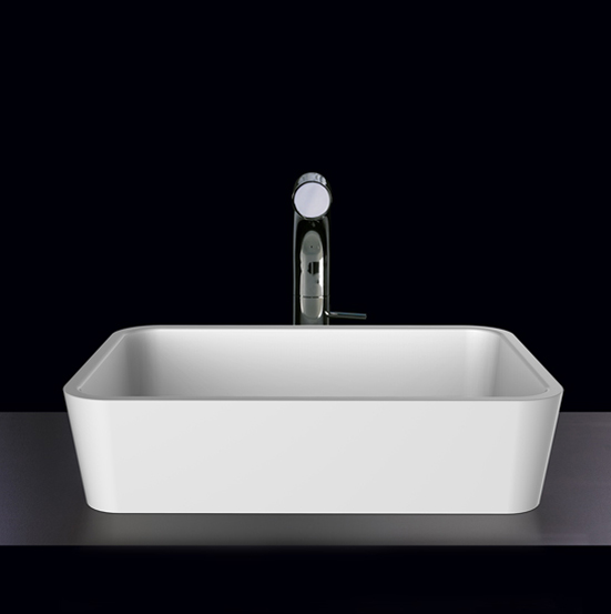 Victoria + Albert Edge 45 basin in volcanic limestone is distributed in Queensland by Luxe by Design, Brisbane.