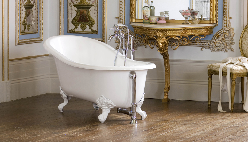 Victoria + Albert Shropshire traditional bath in volcanic limestone is distributed in Quenesland by Luxe by Design, Australia.