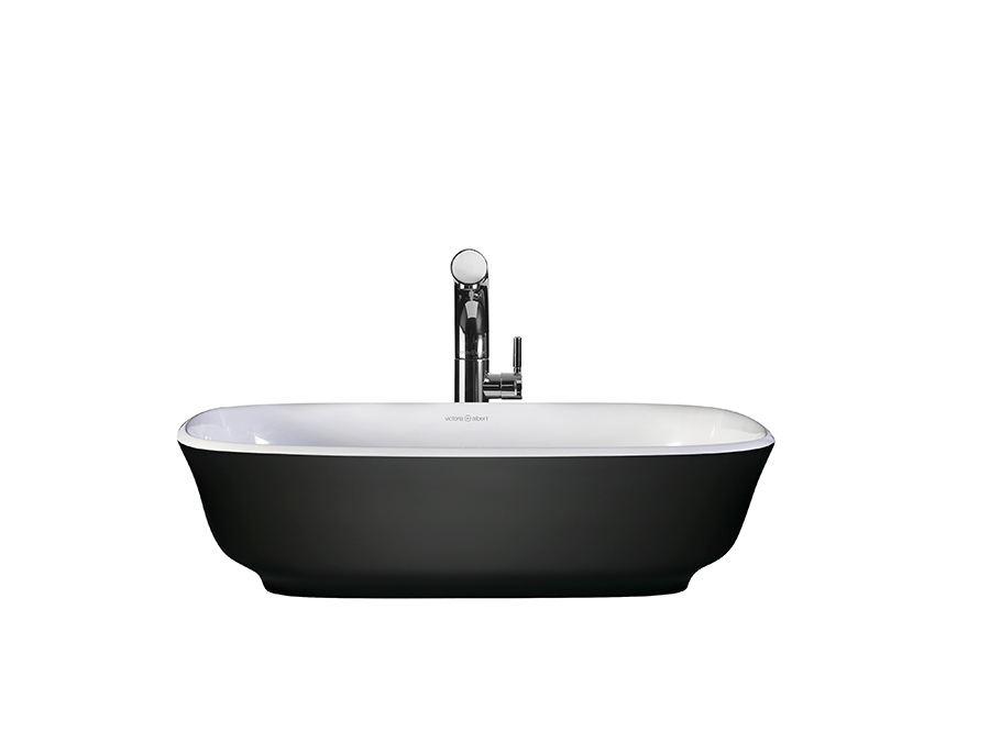 Josh and Charlotte's master ensuite features the Matte Black Amiata basin by Luxe by Design and Victoria + Albert. Buy matte black bath through our stockists today.