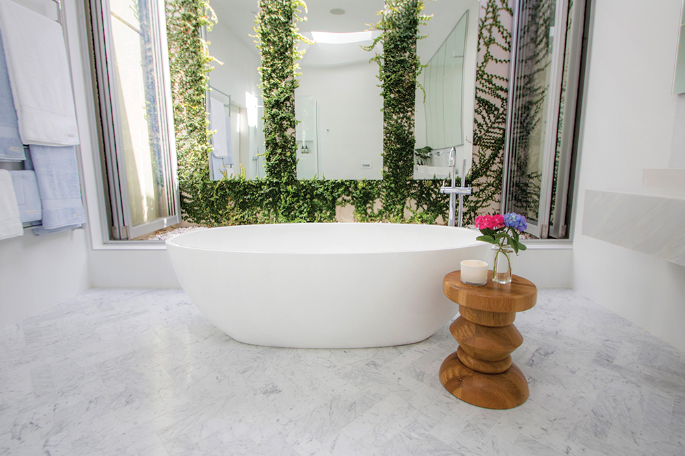 Domayne Victoria and Albert Bathroom Design Competition 2016 - Lillian Ajuria Barcelona Bath with outdoor atrium and vines. Bathroom garden with vines