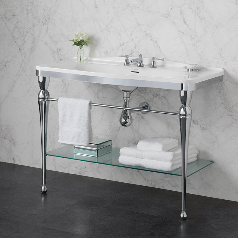 Victoria + Albert Candella 114 washstand. Metal frame, porcelain top style bathroom vanity. Distributed by Luxe by Design Australia.