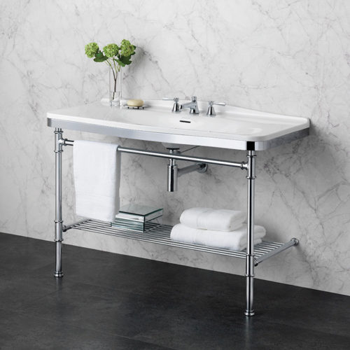 Victoria + Albert Metallo 114 washstand. Metal frame, porcelain top style bathroom vanity. Distributed by Luxe by Design Australia.