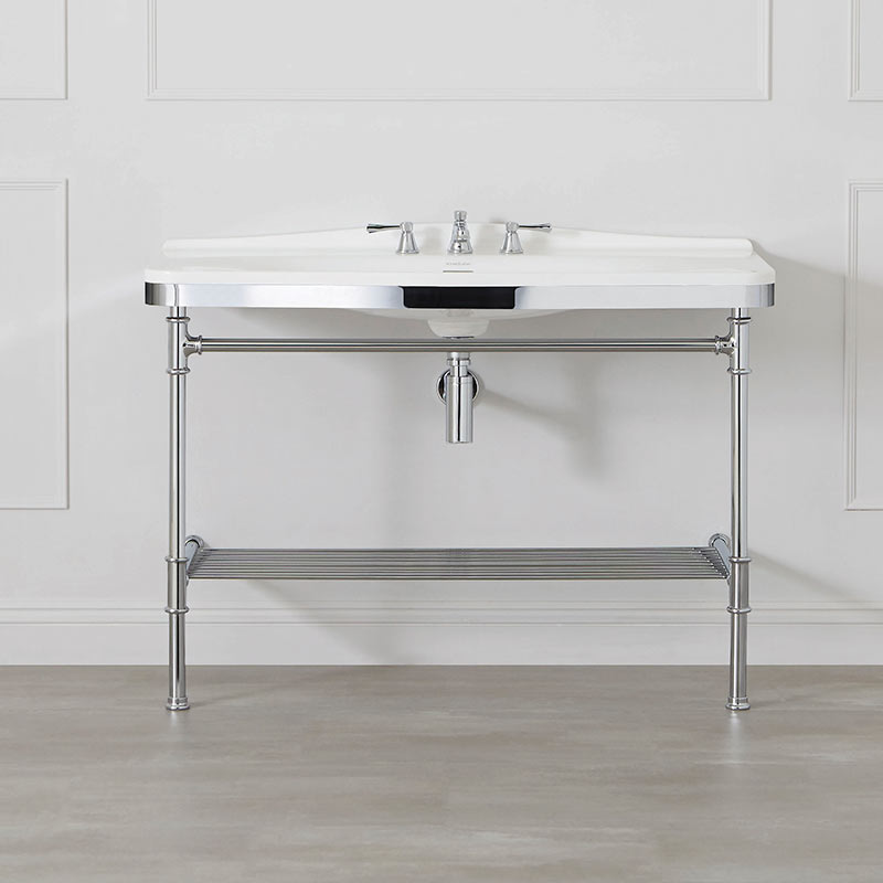 Victoria + Albert Metallo 114 washstand. Metal frame, porcelain top style bathroom vanity. Distributed by Luxe by Design Australia.