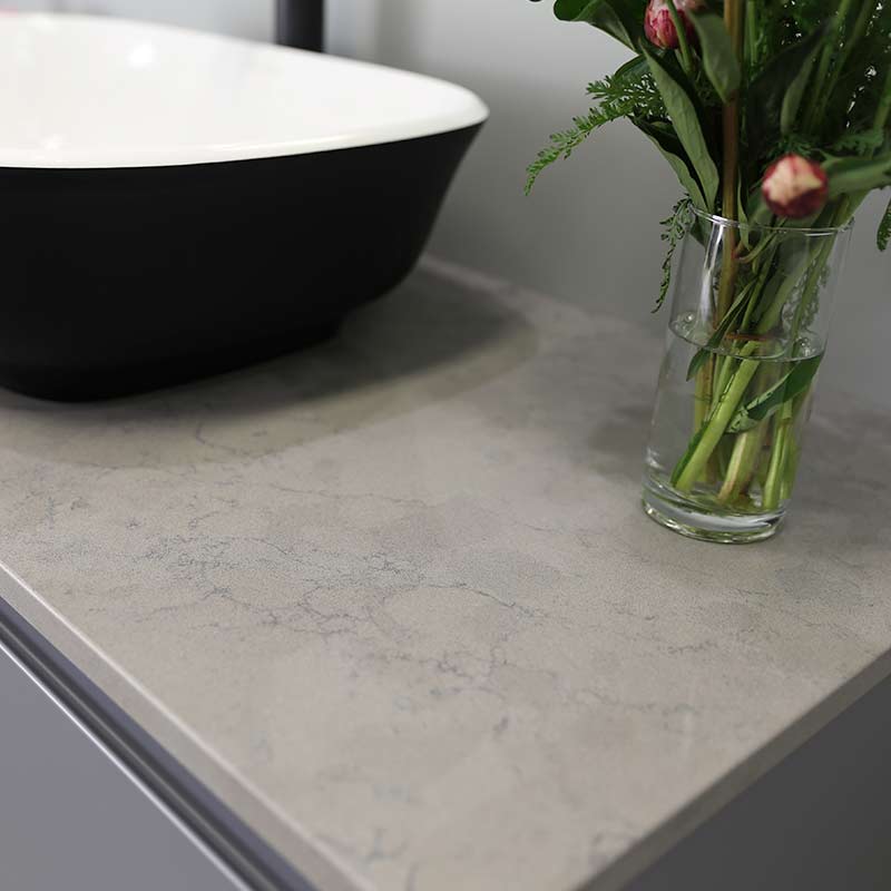 Kokoon Elements 120cm matte graphite cabinet with Fumo concrete stone top. Luxe by Design Australia