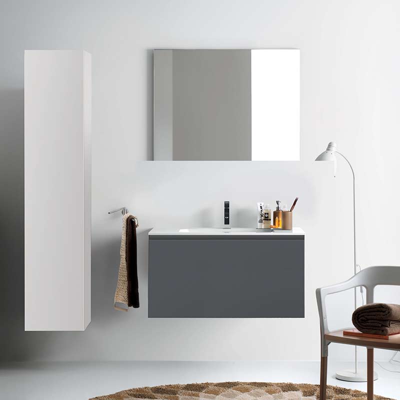 Kokoon Quantum matte white cabinet with smooth white Mineralmarmo integrated washbasin top. Luxe by Design Australia, Italian bathroom vanities and furniture, Brisbane.