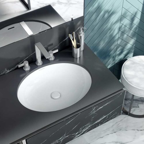 Victoria + Albert Kaali 60 undermount basin. Recessed stone basin, distributed in Australia by Luxe by Design, Brisbane.