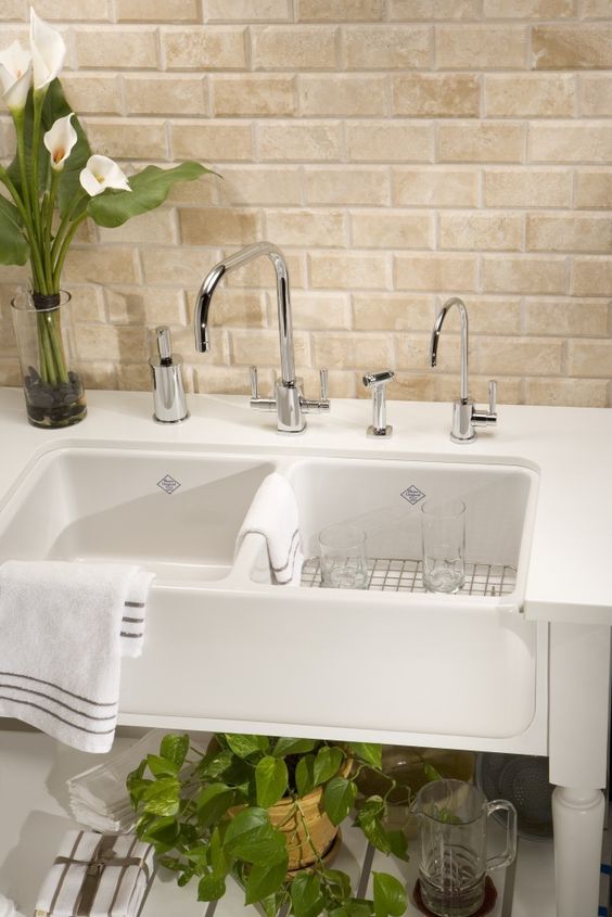 Shaws Double Bowl 800 fireclay butler sink. Distributed in Australia by Luxe by Design, Brisbane.