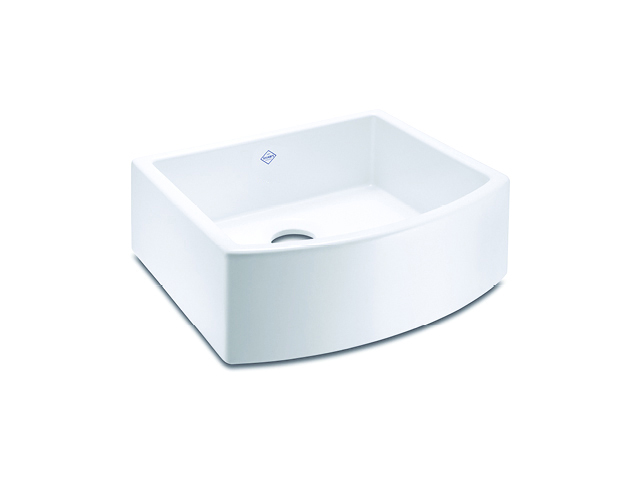 Shaws Waterside Sink. 600mm single bowl curved front fireclay butler sink by Shaws of Darwen, England. Imported and distributed in Australia by Luxe by Design, Brisbane.