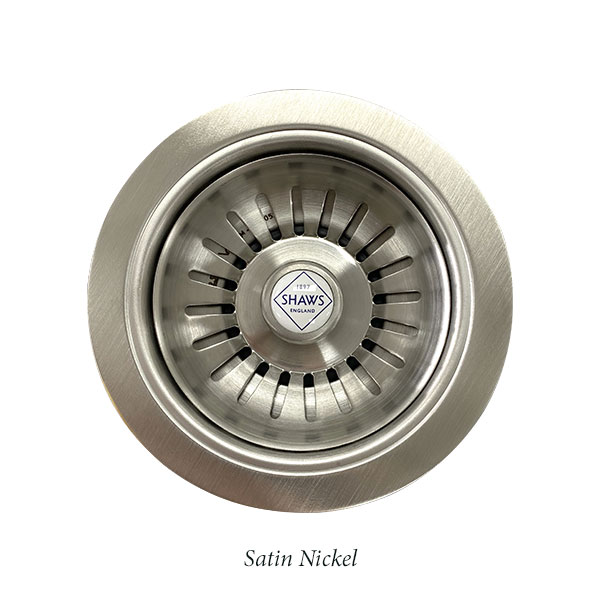 Shaws 90mm Basket Strainer waste in Satin Nickel. Butler sink waste, imported and distributed by Luxe by Design Australia.