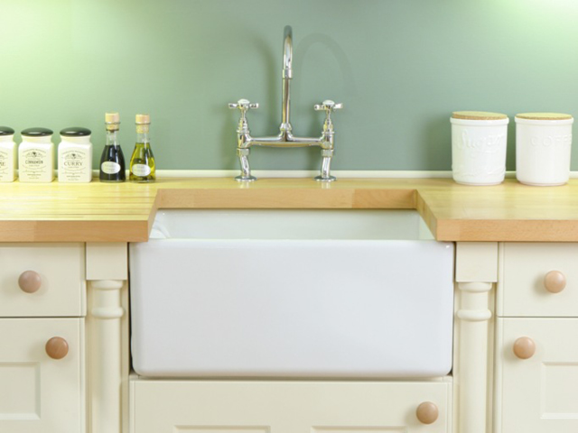 Shaws Belfast Sink. 600mm single bowl fireclay butler sink by Shaws of Darwen, England. Imported and distributed in Australia by Luxe by Design, Brisbane.