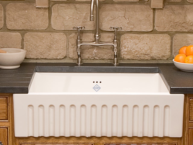 Shaws Bowland 800 Sink. 800mm fluted front fireclay butler sink by Shaws of Darwen, England. Imported and distributed in Australia by Luxe by Design, Brisbane.