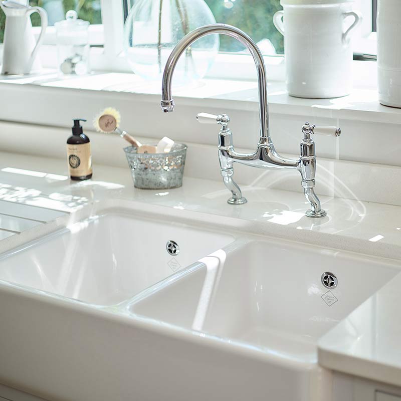 Shaws Double Bowl 800. 800mm fireclay butler sink by Shaws of Darwen, England. Imported and distributed in Australia by Luxe by Design, Brisbane.