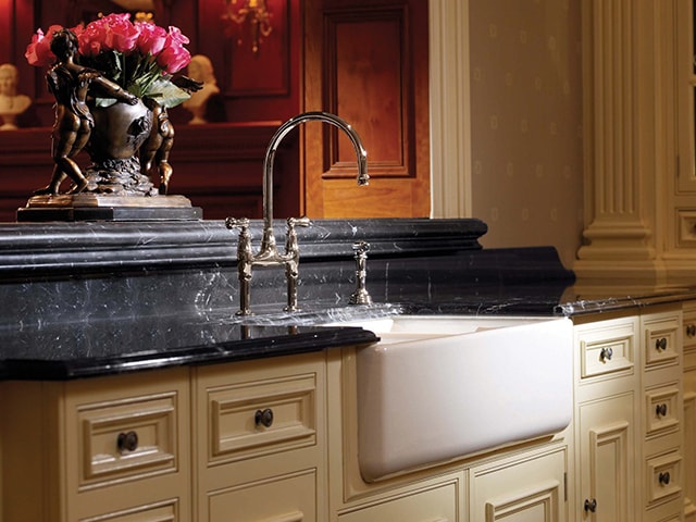 Shaws Edgworrth Sink. Dual bowl 1000mm flat front fireclay farmhouse butler sink by Shaws of Darwen, England. Imported and distributed in Australia by Luxe by Design, Brisbane.