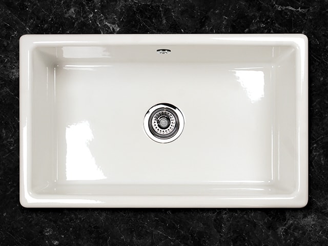 Shaws Inset 600 undermount sink. Single bowl 600mm fireclay sink by Shaws of Darwen, England. Imported and distributed in Australia by Luxe by Design, Brisbane.