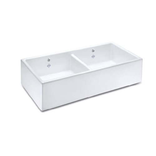 Shaws Shaker Double 800 sink. Dual bowl 800mm fireclay butler sink by Shaws of Darwen, England. Imported and distributed in Australia by Luxe by Design, Brisbane.
