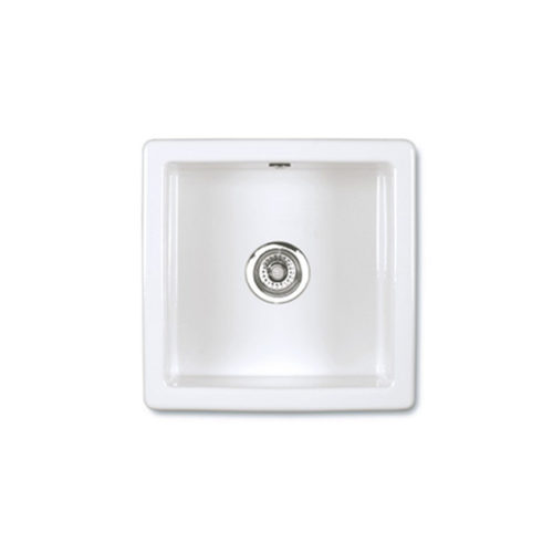 Shaws Square inset undermount sink. Single bowl 460m fireclay sink by Shaws of Darwen, England. Imported and distributed in Australia by Luxe by Design, Brisbane.
