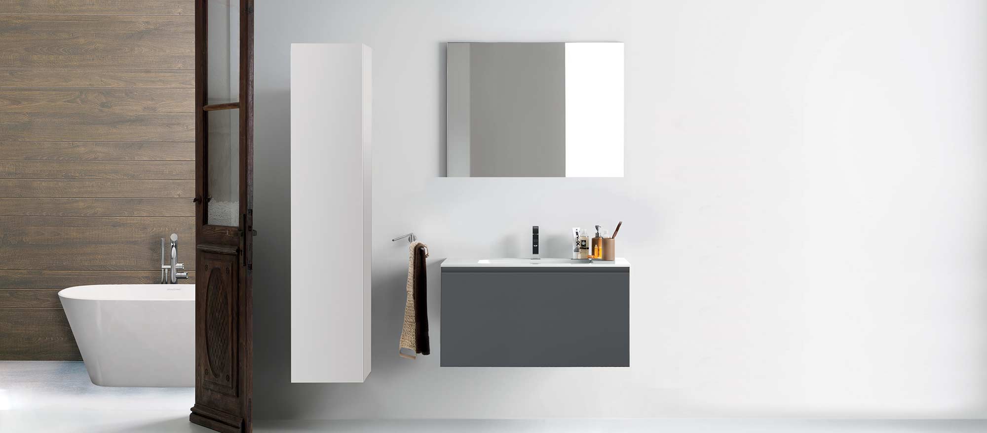 Kokoon Quantum matte white cabinet with smooth white Mineralmarmo integrated washbasin top. Luxe by Design Australia, Italian bathroom vanities and furniture, Brisbane.