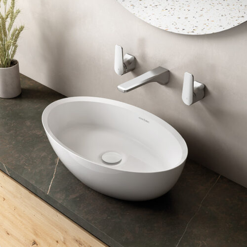 Victoria + Albert Corvara 55 white stone 550mm basin, distributed in Australia by Luxe by Design, Brisbane.
