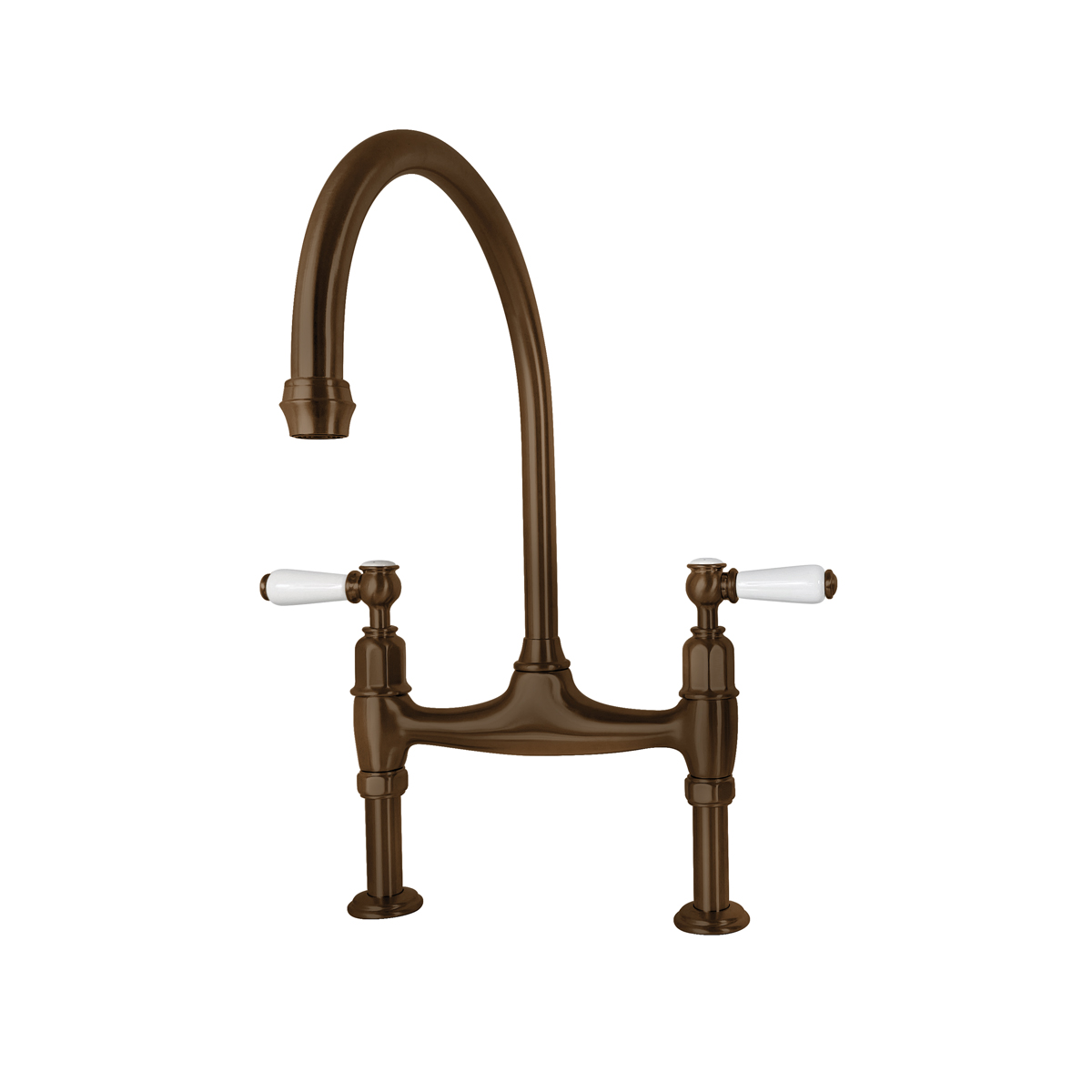 Shaws by Perrin & Rowe Pendleton bridge mixer in english bronze. Ionian style kitchen tap with straight unions AUSH.4193. Distributed in Australia by Luxe by Design, Brisbane.