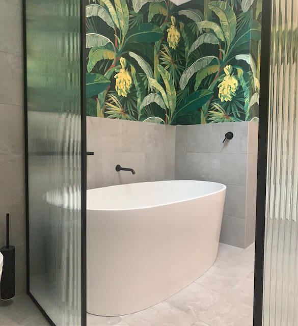 Victoria + Albert Ios bath - Modern tropical wallpaper bathroom design by Jane Matthew