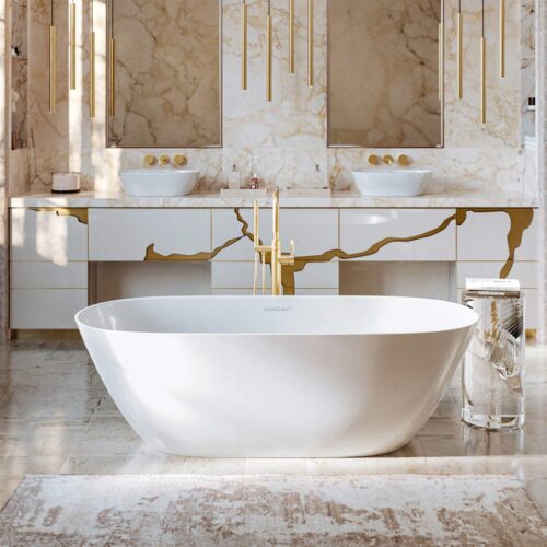 Victoria + Albert Lussari 1700 freestanding bath is available in gloss white, matt white or custom colour exterior. Distributed in Australia by Luxe by Design, Brisbane.