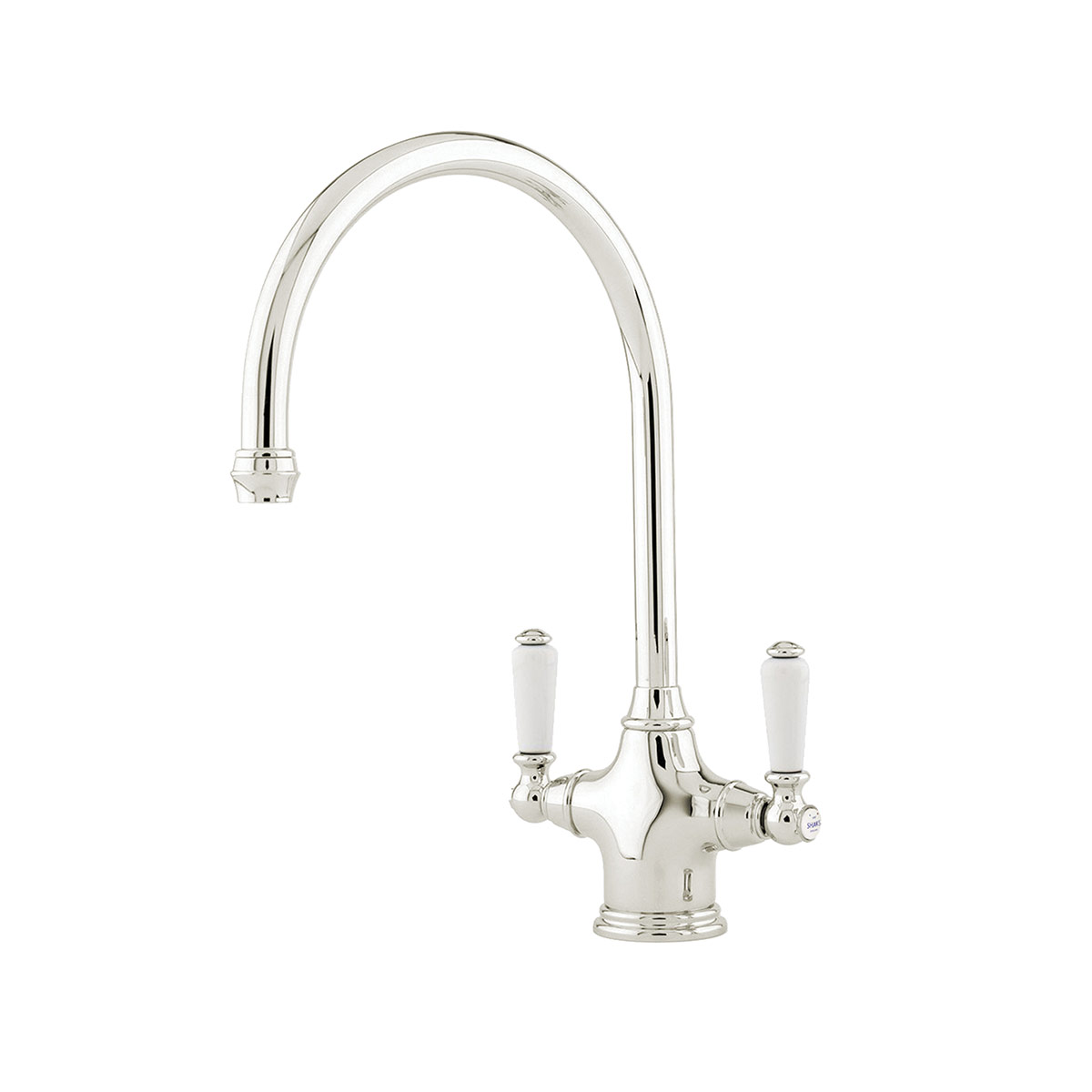 Shaws by Perrin & Rowe Ribble kitchen mixer in Nickel. Phoenician style monobloc kitchen tap AUSH.4460. Distributed in Australia by Luxe by Design, Brisbane.