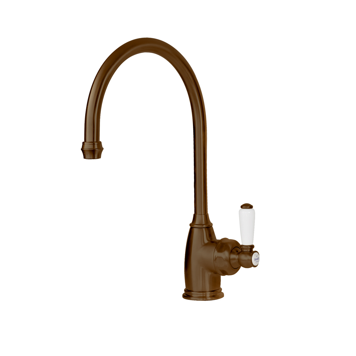 Shaws by Perrin & Rowe Yarrow kitchen mixer in English Bronze. Parthian style monobloc kitchen tap AUSH.4341. Distributed in Australia by Luxe by Design, Brisbane.