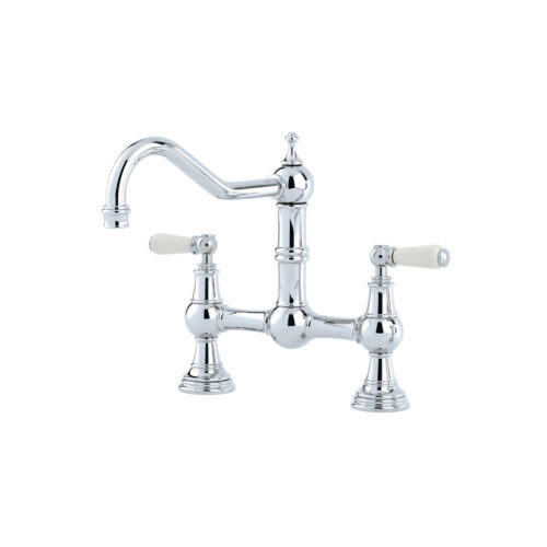 Shaws by Perrin & Rowe Hambleton French bridge mixer in Chrome. Provence style kitchen tap AUSH.4751. Distributed in Australia by Luxe by Design, Brisbane.