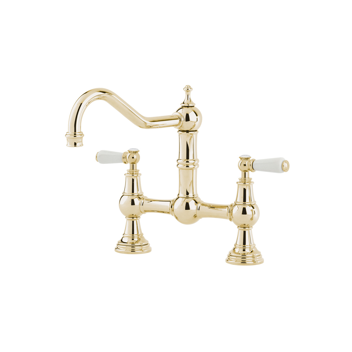 Shaws by Perrin & Rowe Hambleton French bridge mixer in Gold. Provence style kitchen tap AUSH.4751. Distributed in Australia by Luxe by Design, Brisbane.