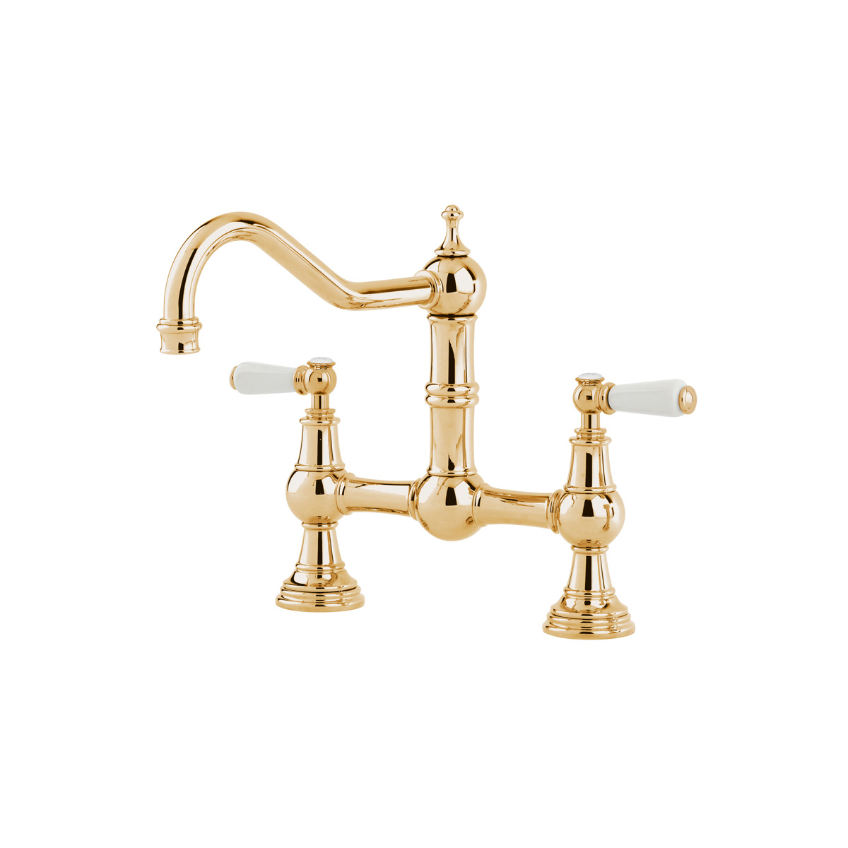 Shaws by Perrin & Rowe Hambleton French bridge mixer in Polished Brass. Provence style kitchen tap AUSH.4751. Distributed in Australia by Luxe by Design, Brisbane.