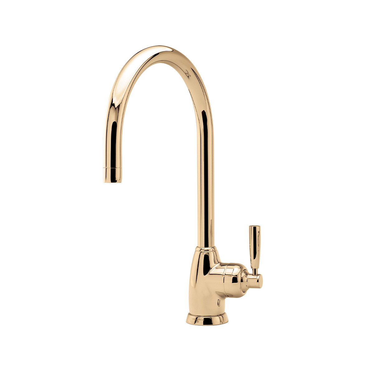 Shaws by Perrin & Rowe Roeburn kitchen mixer in Polished Brass. Mimas style monobloc kitchen tap AUSH.4841. Distributed in Australia by Luxe by Design, Brisbane.