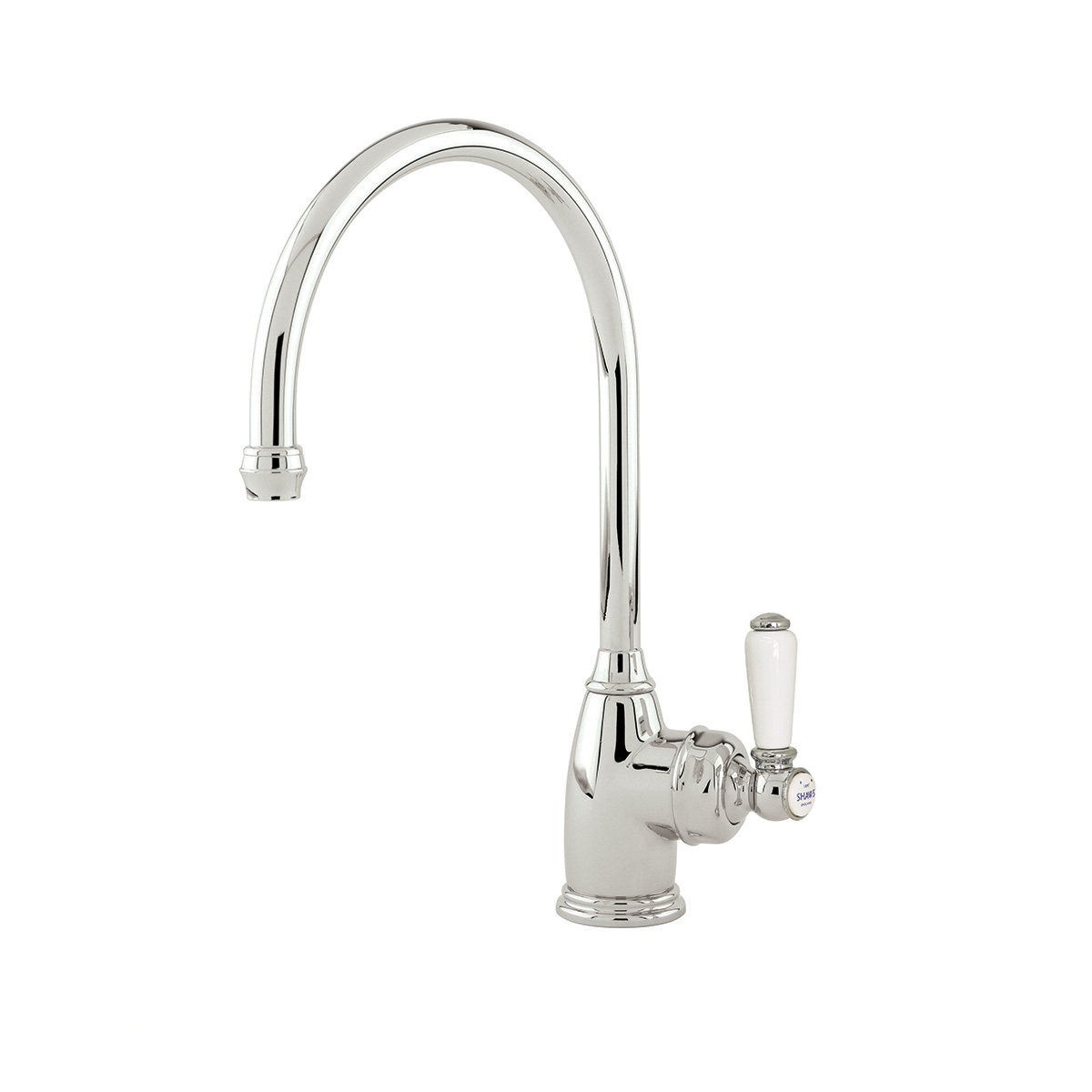 Shaws by Perrin & Rowe Yarrow kitchen mixer in Nickel. Parthian style monobloc kitchen tap AUSH.4341. Distributed in Australia by Luxe by Design, Brisbane.