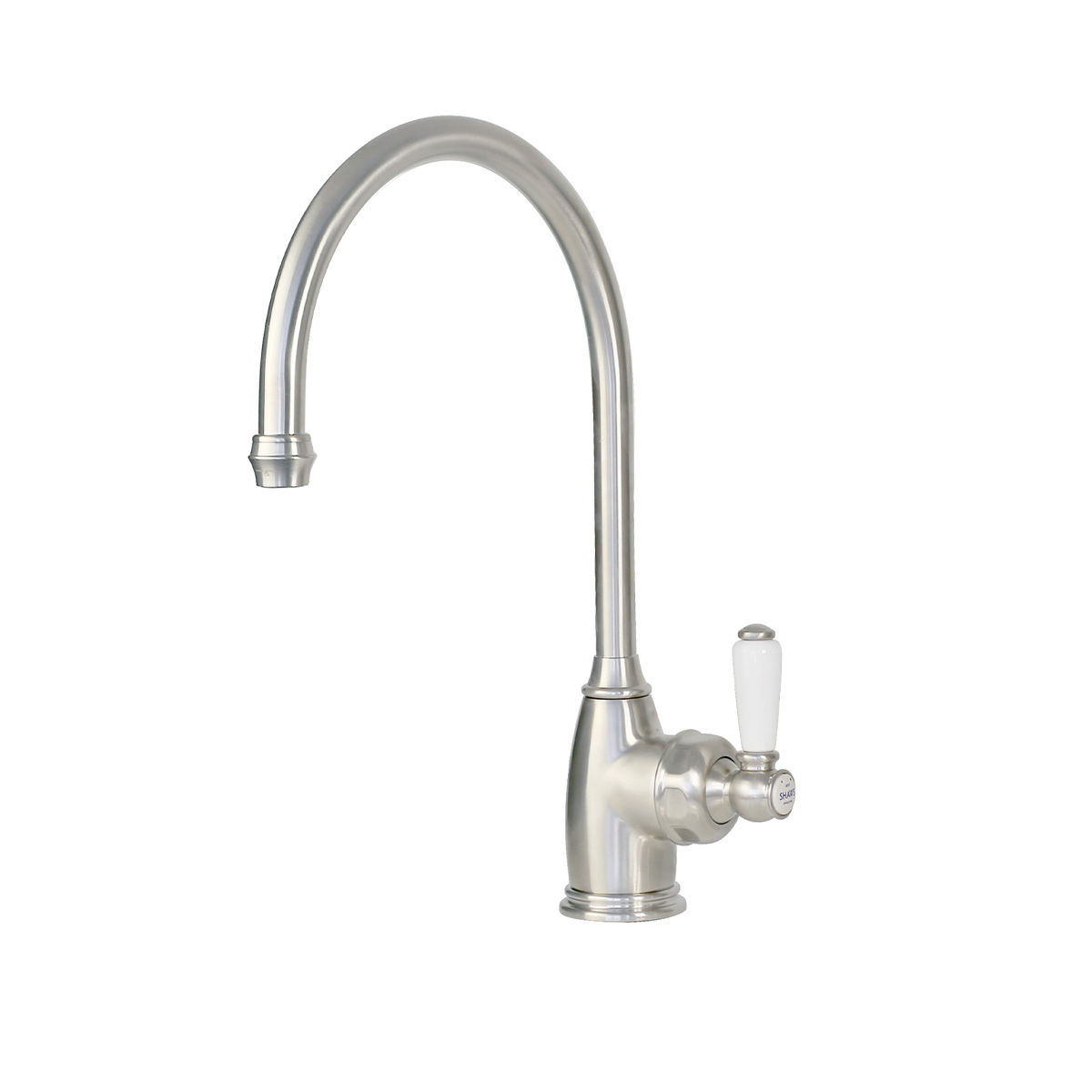 Shaws by Perrin & Rowe Yarrow kitchen mixer in Pewter. Parthian style monobloc kitchen tap AUSH.4341. Distributed in Australia by Luxe by Design, Brisbane.
