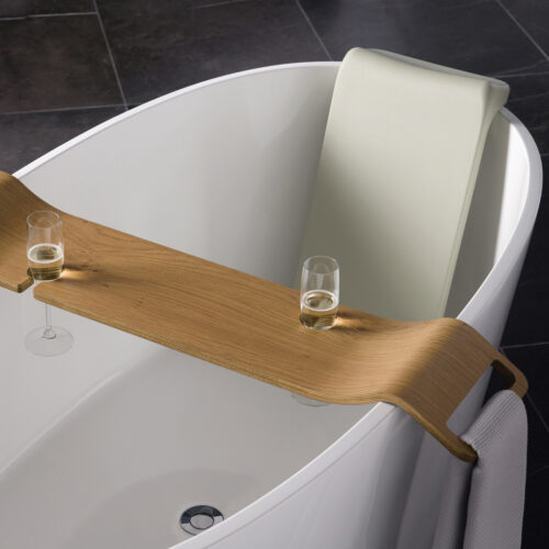 Victoria + Albert Tombolo 9 bath caddy is available in oak, white, walnut or black laminate. Distributed in Australia by Luxe by Design, Brisbane.