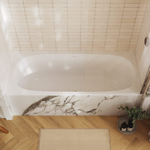Victoria + Albert Lussari 1600 Built-in bath is made from solid surface Quarrycast material, backed by a 25 year guarantee. Distributed in Australia by Luxe by Design, Brisbane.