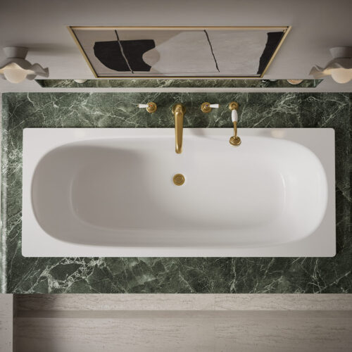Victoria + Albert Lussari 1700 Built-in bath is made from solid surface Quarrycast material, backed by a 25 year guarantee. Available in gloss or matte white. Distributed in Australia by Luxe by Design, Brisbane.