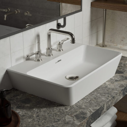 Victoria + Albert Vetralla 60 back to wall countertop basin is available in 0, 1 or 3 tap hole options in gloss white, matte white or custom colour. 25 year guarantee. Distributed in Australia by Luxe by Design, Brisbane.