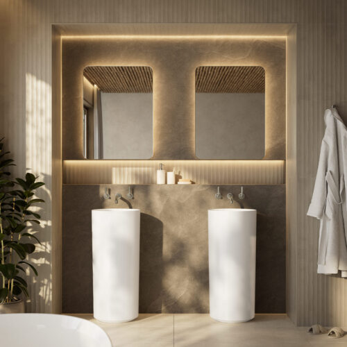 Victoria + Albert Kerid 40 freestanding podium pedestal basin is crafted in solid surface Quarrycast material, guaranteed for 25 years. Available in gloss white, matte white or custom colour. Distributed in Australia by Luxe by Design, Brisbane.